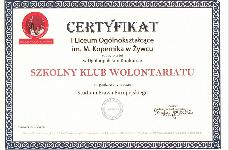 Certyfikat Szkolny