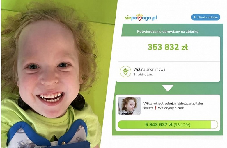 Anonimowy darczyńca na konto Wiktorka przekazał 353 832 PLN !