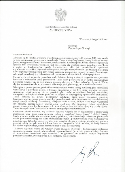 List od Prezydenta RP do Żywiec Super-Nowa